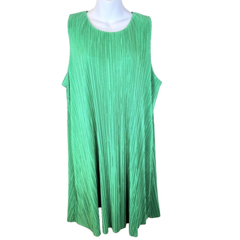 Anne Klein Plisse Pleated Trapeze Dress XL Clover Green Sleeveless NWT $99 Midi